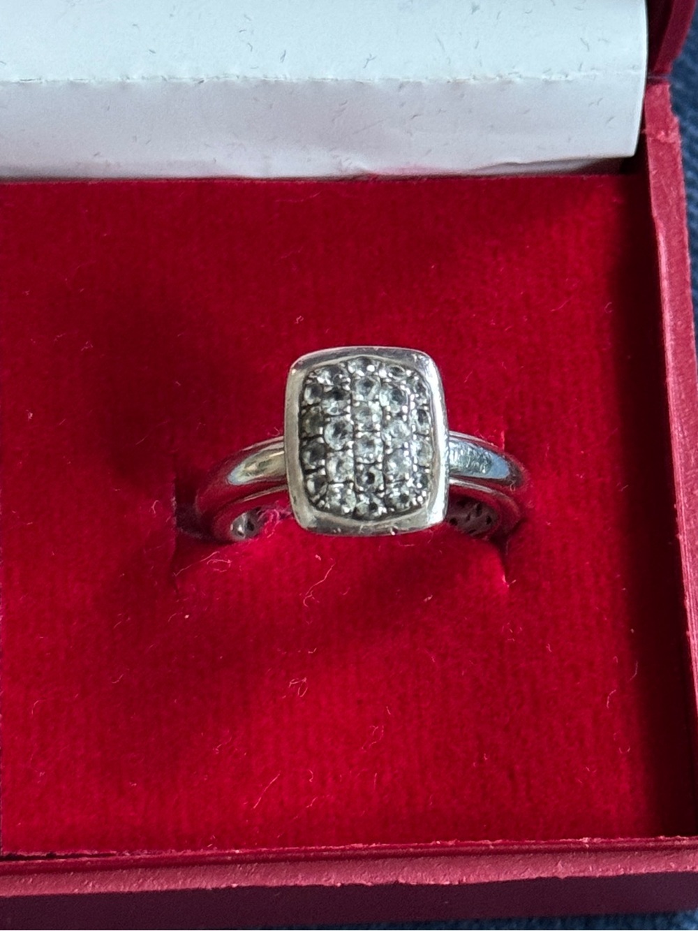 Vintage Sterling Silver pave set Real Diamonds Engagement Ring Size 6